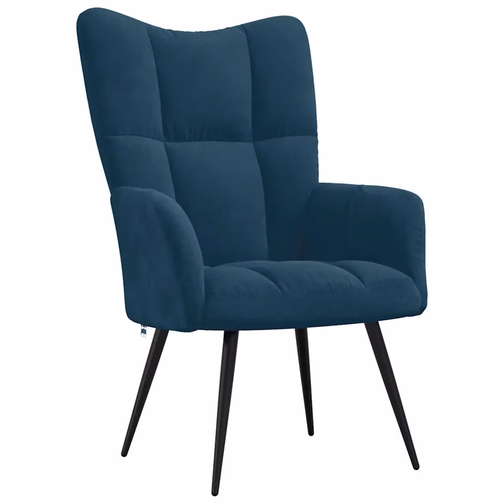 Sedia Relax Blu in Velluto con Braccioli e Struttura in Metallo MERCATOXL – 2