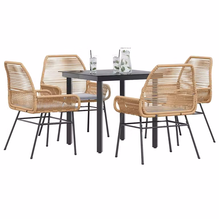 Set da Pranzo da Giardino vidaXL in Polyrattan con Tavolo in Vetro e 5 Cuscini, Moderno, Disponibile in Nero, Marrone o Grigio