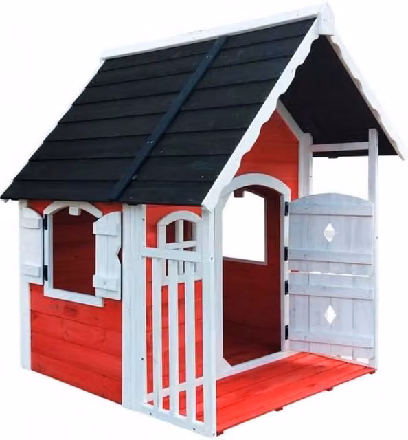 Casetta gioco bambini in legno Anny 113x97 cm impregnata rossa con pavimento incluso da giardino - Esterni da Vivere