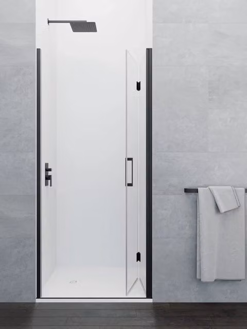 Box doccia frontale GLASS pieghevole 95 (50+40) cm nero trasparente