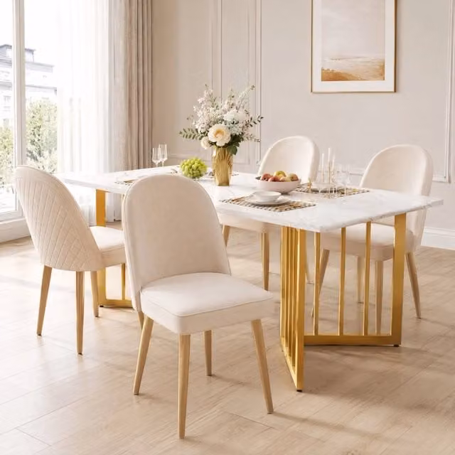 Sedia da pranzo ULEVR 45,5x62x87,5 cm imbottita in velluto beige con gambe in metallo dorato