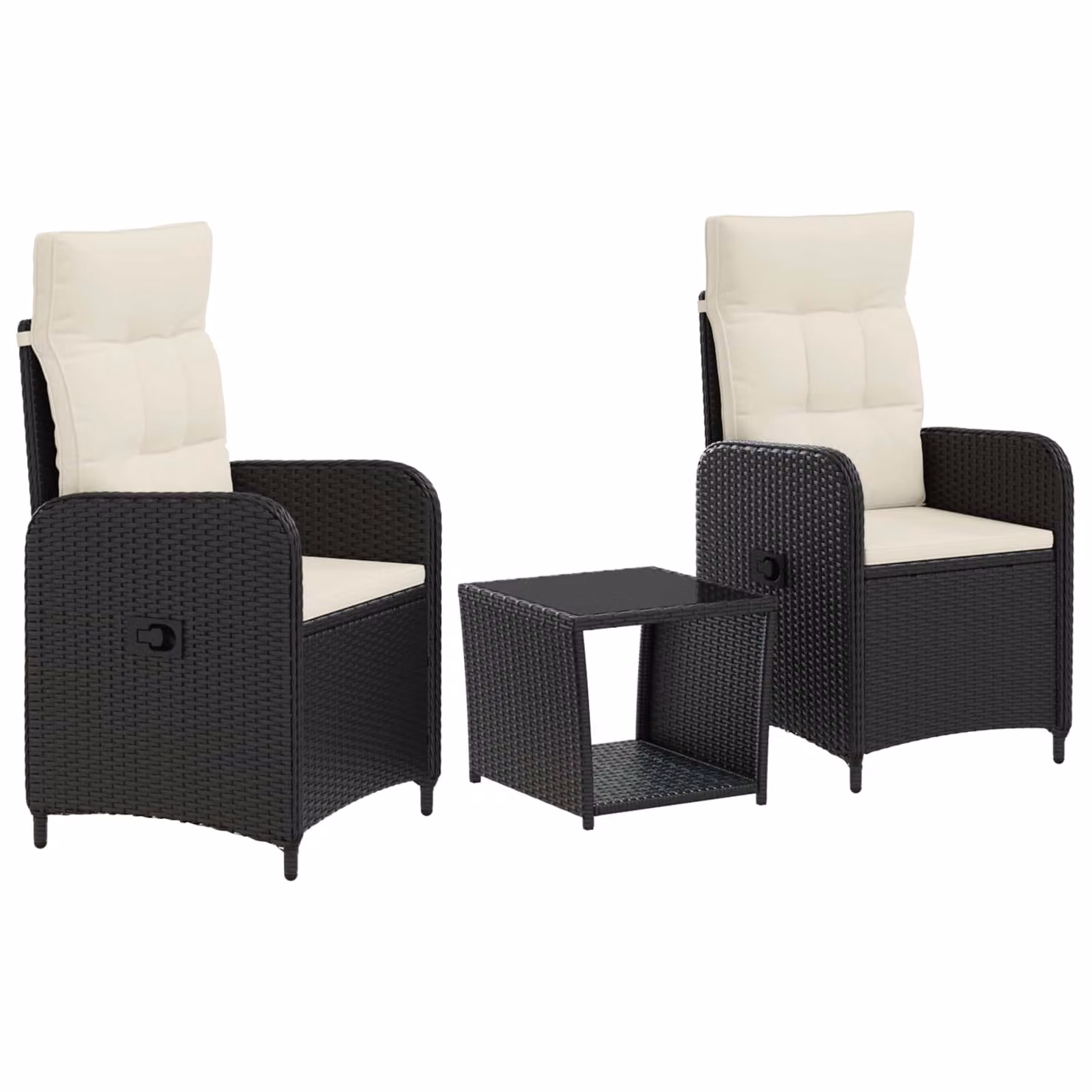 Set Lounge da Giardino Moderno vidaXL in Rattan e Metallo, 3 Pezzi, Nero e Bianco