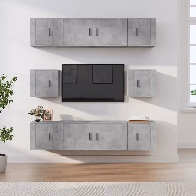 Set Mobili Porta TV 8 pz-Credenza per TV Grigio Cemento in Legno Multistrato 794986