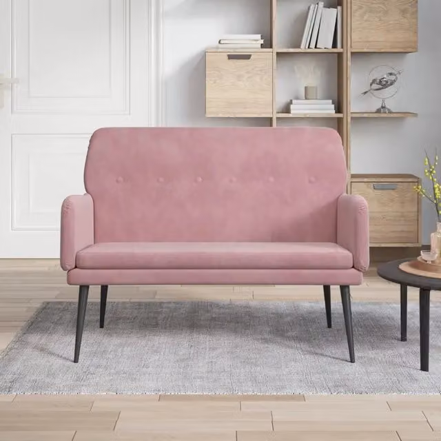 Panca-Sgabello Design Mania Rosa in Velluto con Struttura in Metallo L: 108 cm, P: 79 cm, H: 79 cm