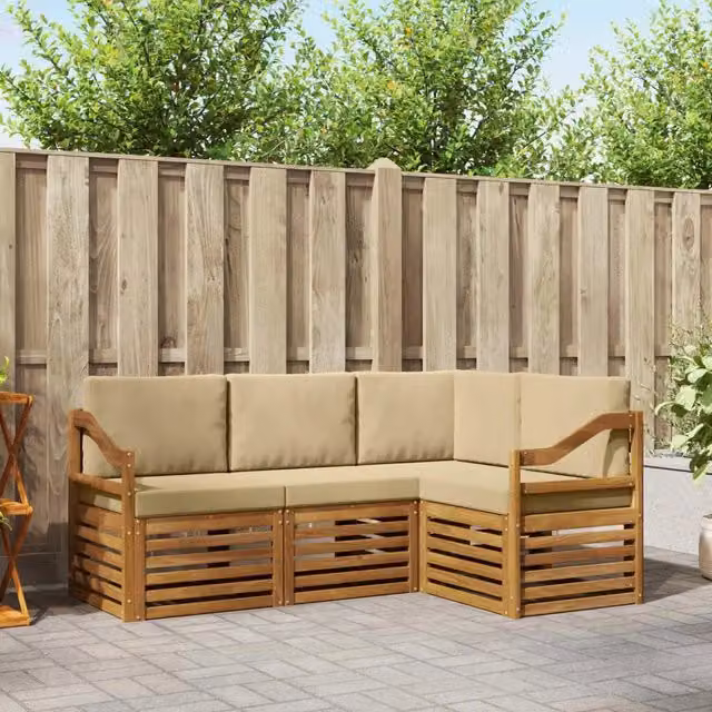Set di divani da esterno 4 pz Naturale e Beige Poliestere 3374748