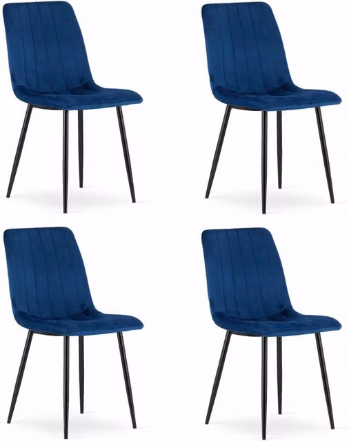 Set di 4 sedie Valora in velluto blu o nero con struttura in metallo per soggiorno e sala da pranzo