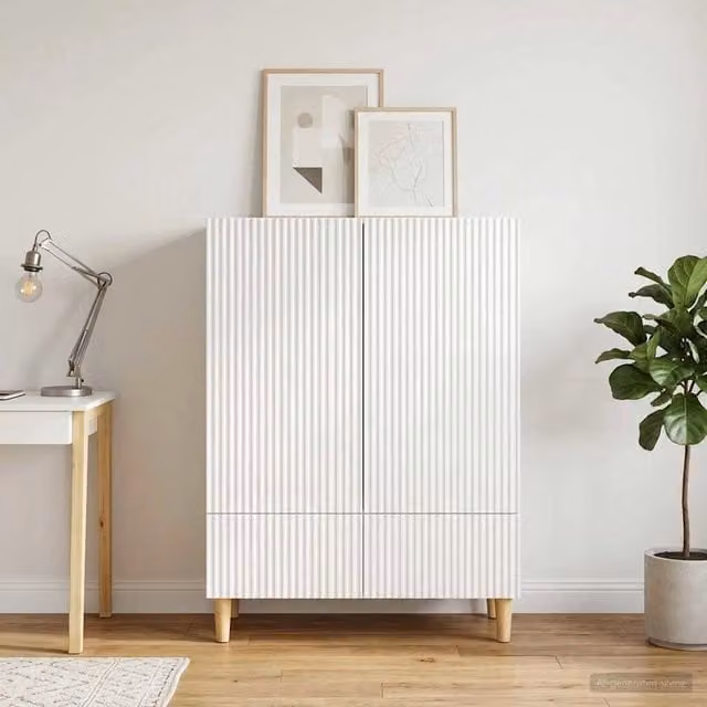 Credenza vidaXL Bianco Lucido in Legno MDF L: 66 cm, P: 34,5 cm, H: 95 cm