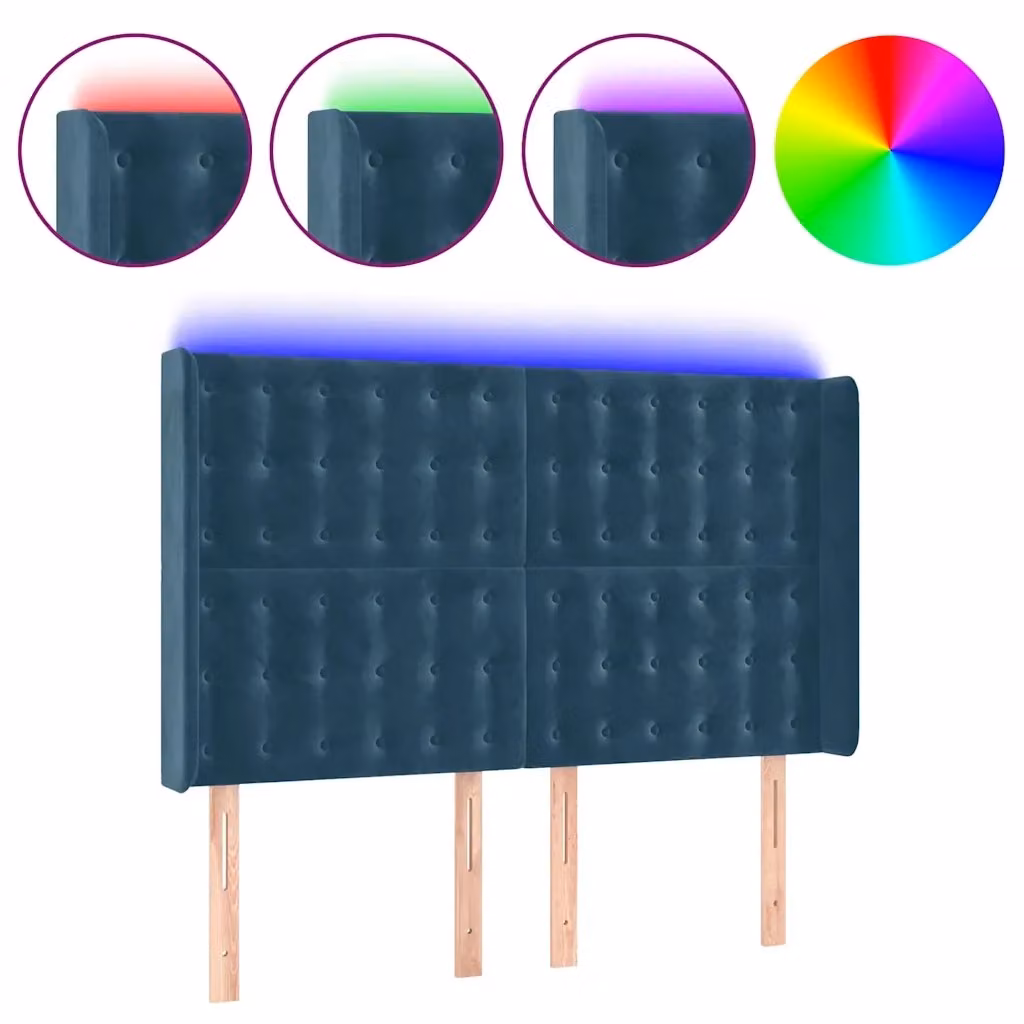 Testiera con LED e porta USB vidaXL in velluto blu scuro, L: 147 cm, P: 16 cm, H: 118-128 cm – 2