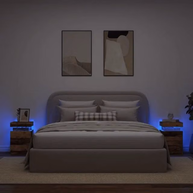 Set di 2 Comodini Design Mania con LED, Legno Antico Marrone, Appesi a Parete, L 35 cm x P 39 cm x H 55 cm
