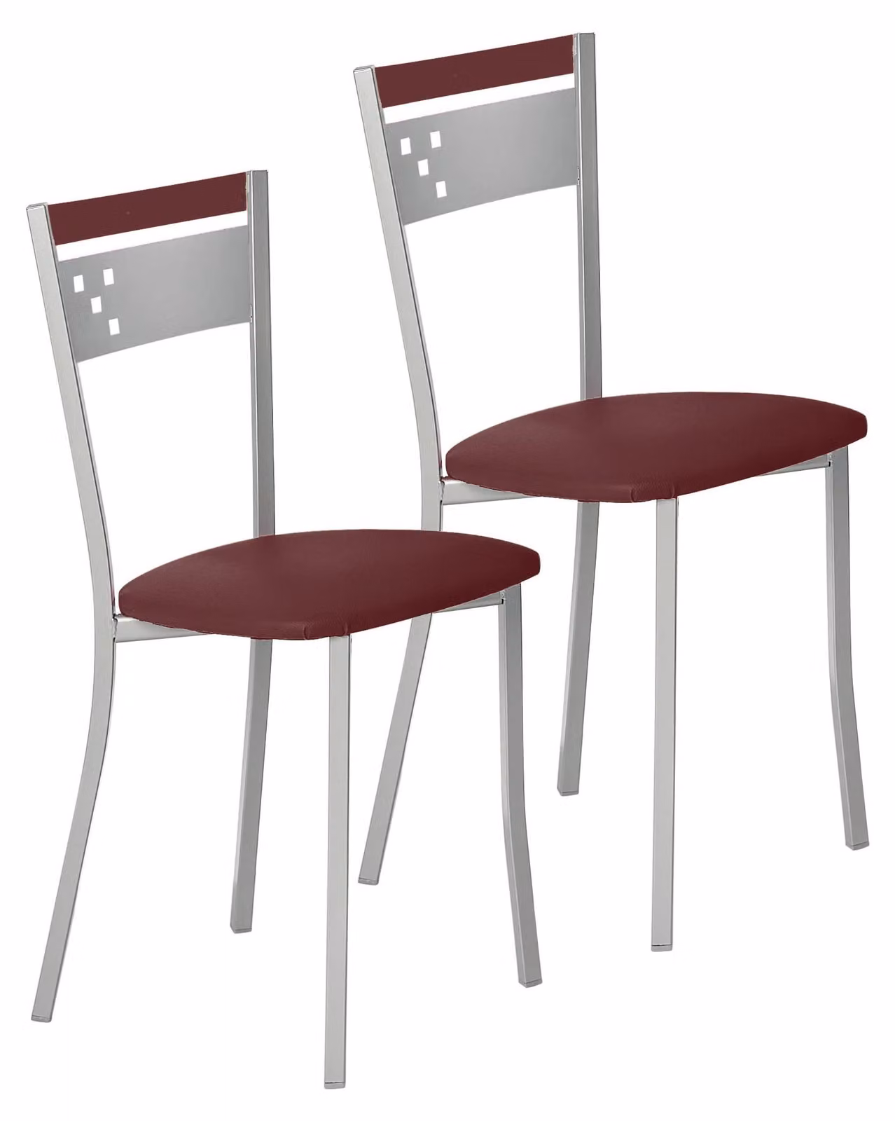 2 sedie da cucina, in metallo, colore bordeaux, altezza seduta 45 cm