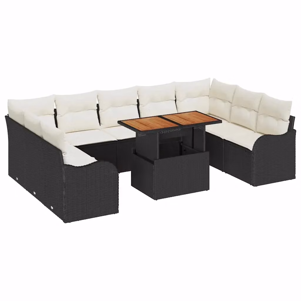 Set Divano da Giardino Moderno vidaXL in Polyrattan Nero con Cuscini e Struttura in Metallo – 2