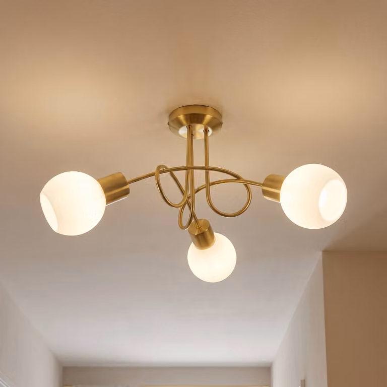 Plafoniera soffitto ELAINA Lindby, dimmerabile, Ottone / Oro, Soggiorno / Sala da pranzo, Metallo, Moderno, Plafoniera