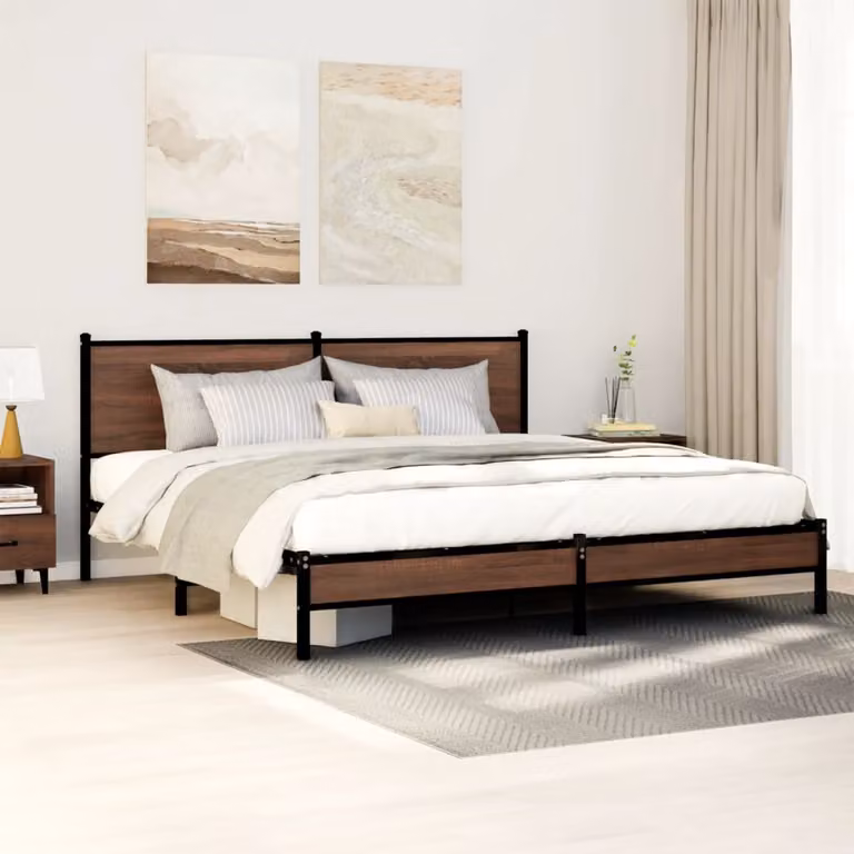 Giroletto in metallo vidaXL senza materasso, colore marrone, L: 180 cm, P: 200 cm, H: 91,5 cm