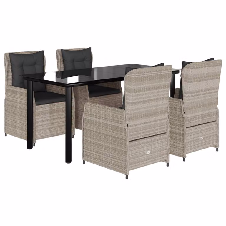 Set Pranzo da Giardino 5pz con Cuscini Grigio Chiaro Polyrattan