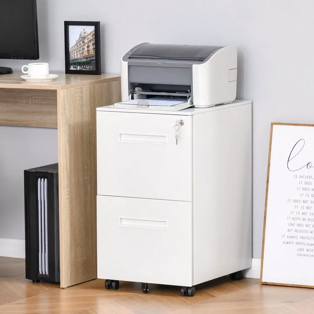 Cassettiera Schedario da Ufficio GIORDANOSHOP in Metallo Bianco con Serratura e Ruote L/P/H: 39 x 48 x 67 cm – 2