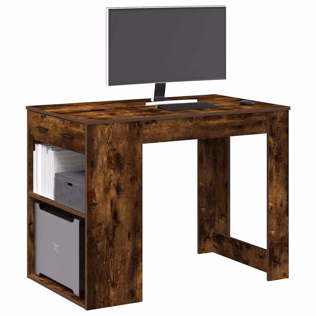 Scrivania moderna vidaXL in legno e MDF color rovere marrone, L: 102 cm, P: 60 cm, H: 77,5 cm