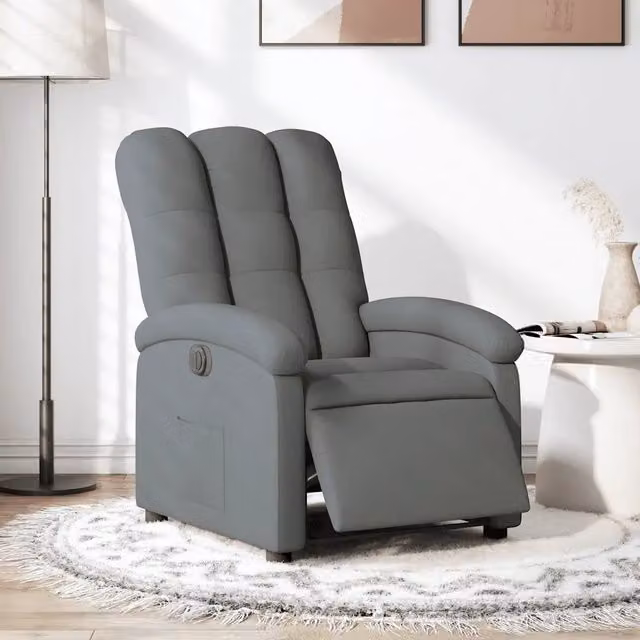 Poltrona Elettrica Reclinabile vidaXL in Tessuto Grigio con Braccioli e Design Moderno – 1