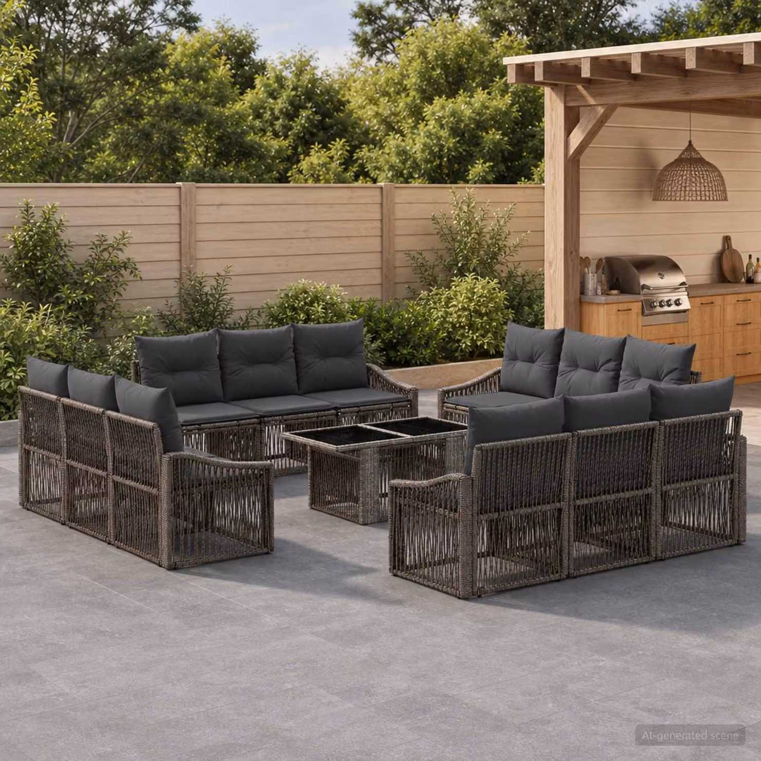 Set Divano da Giardino vidaXL 13 pz in Polyrattan Grigio e Antracite con Cuscini e Tavolino da Esterno