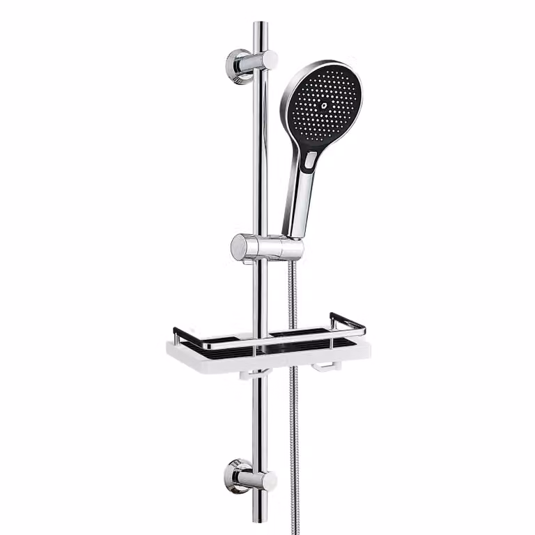Set di asta doccia in acciaio inossidabile JOHO con tubo flessibile e supporto, asta doccia da 70 cm con supporto per soffione regolabile, doccetta a 3 getti, ripiano per la doccia, cromato