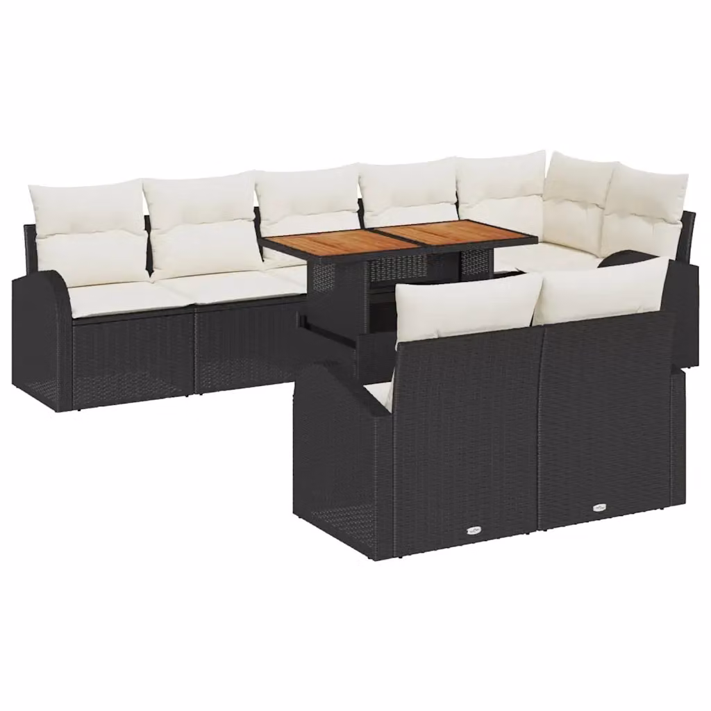 vidaXL Set Divano da Giardino a forma di U in Polyrattan con Cuscini Nero e Beige, 9 Pezzi – 2