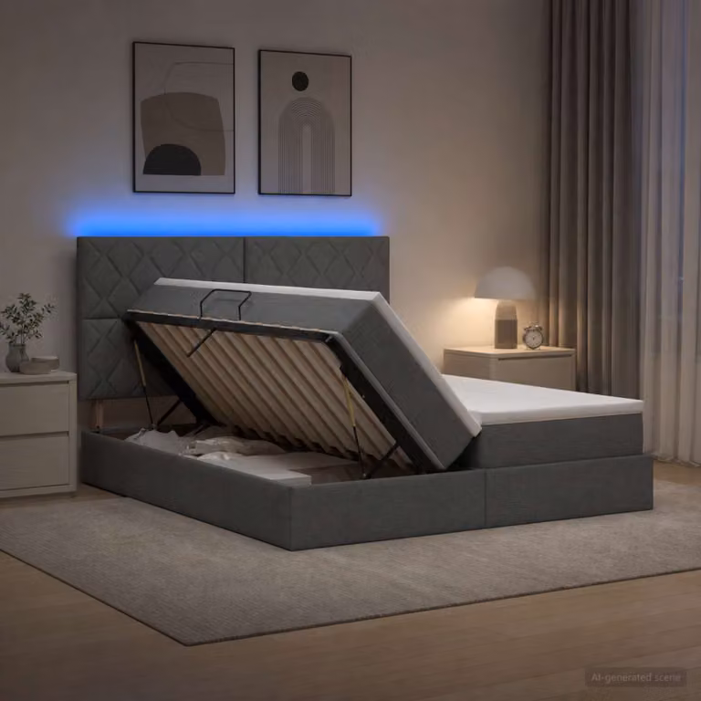 Letto con contenitore e illuminazione LED vidaXL, Grigio, L/P: 200 x 200 cm