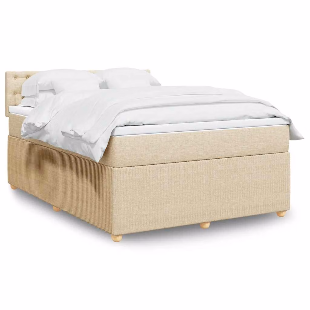 vidaXL Giroletto a Molle con Materasso Ibrido in Tessuto Beige e Bianco L 160 x P 200 cm