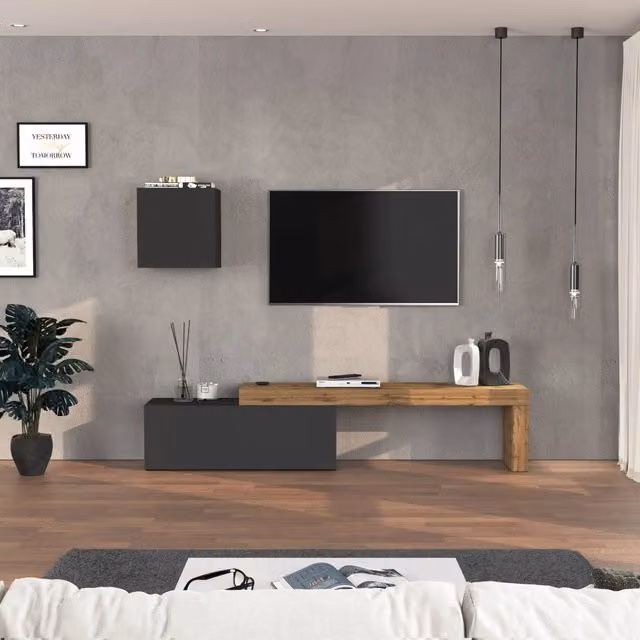 WHOUS Parete attrezzata Chronos set soggiorno antracite opaco e rovere 180/290x40 cm