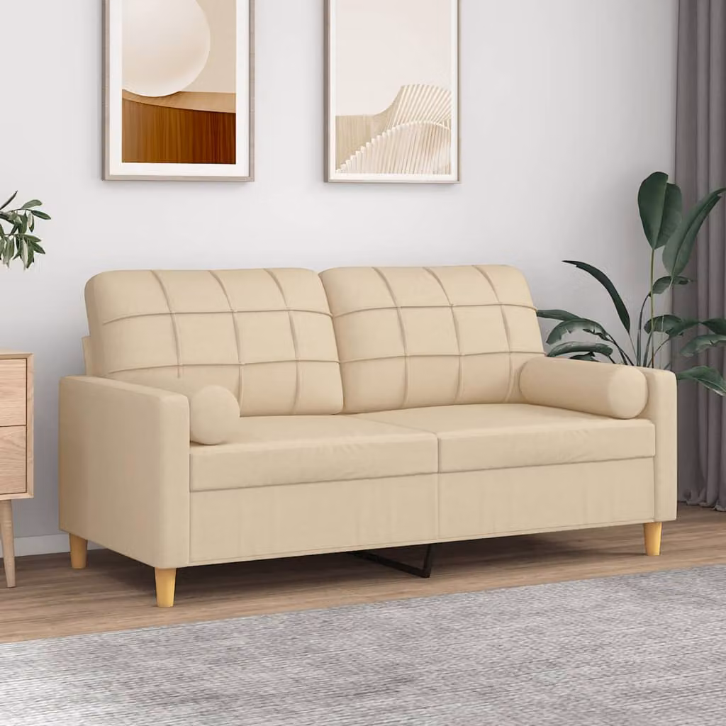 vidaXL Divano a 2 Posti Moderno in Tessuto Beige con Cuscini e Coperture Rimovibili