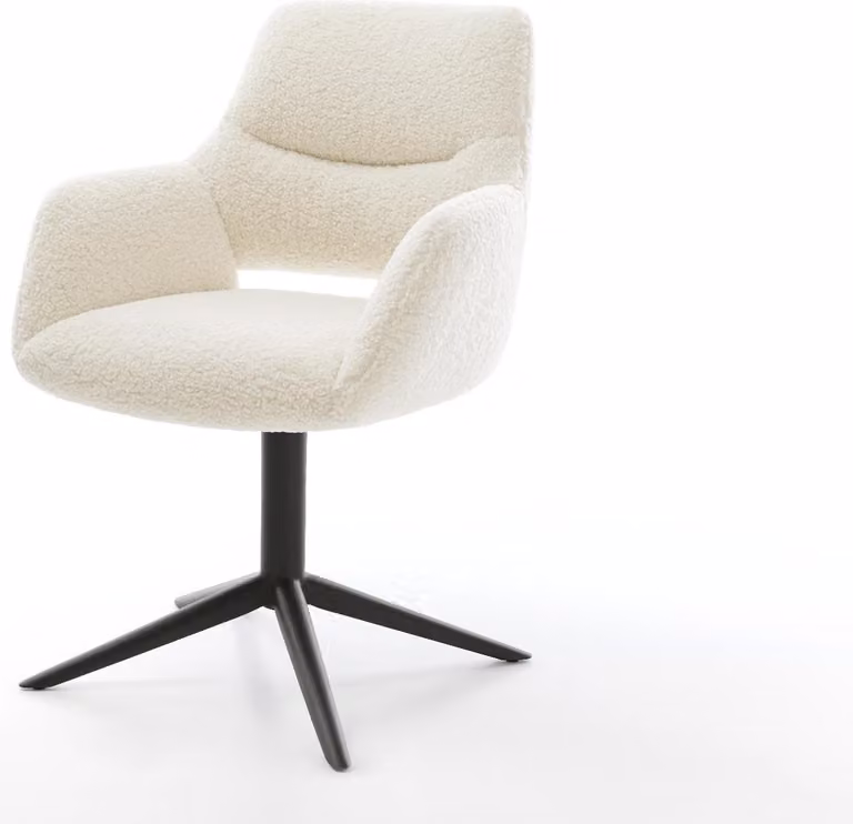 DELIFE Sedia girevole Yago-Flex con braccioli Tessuto teddy Beige Base nera Girevole a 360° Funzione oscillante Molle insacchettate