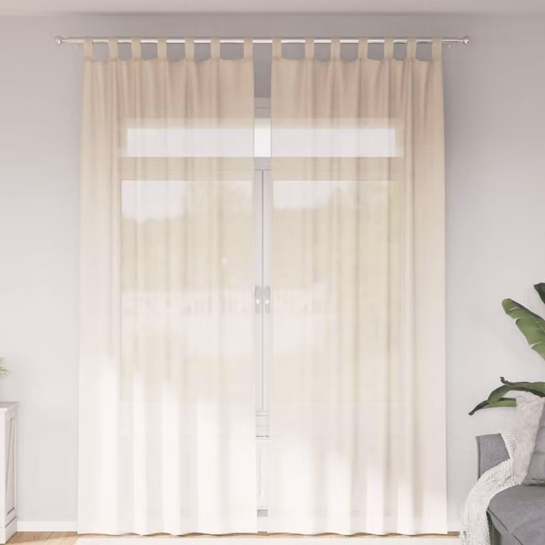 Set di 2 tende in voile semi-trasparenti vidaXL con linguetta, colore beige, L: 140 cm x H: 260 cm