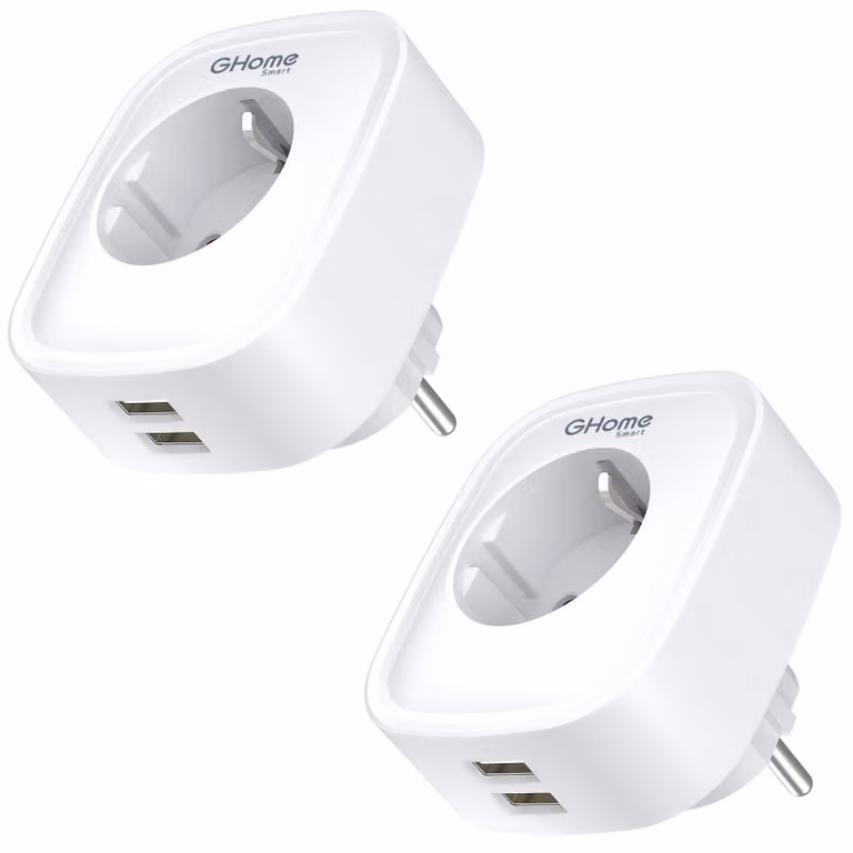 Prese intelligenti Wi-Fi GHome con 2 porte USB, misurazione del consumo energetico, 16A, confezione da 2 – Prese intelligenti