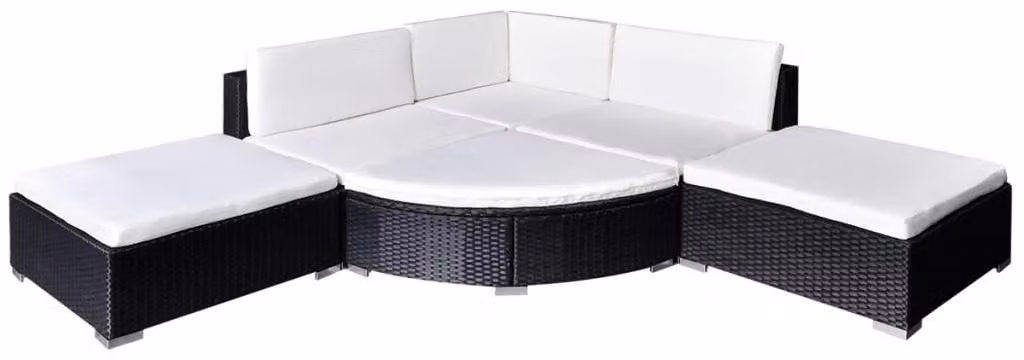 Set Mobili da Giardino 6 pz con Cuscini in Polyrattan Nero
