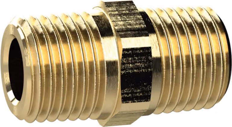Riegler Doppelgewindenippel, R 1 1/2 a., R 3/4 a., SW 50, Ottone