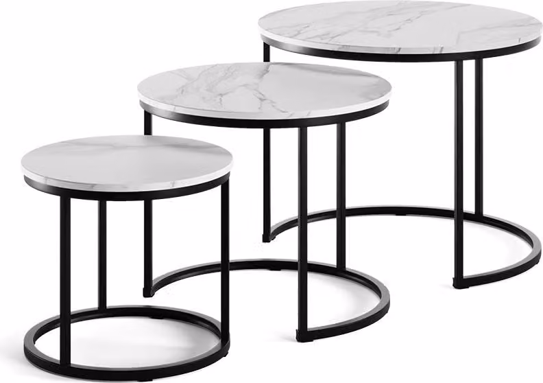 Tavolino da divano Vicco Montreal Bianco/nero 55 x 55 cm 3 parti, Model 57928