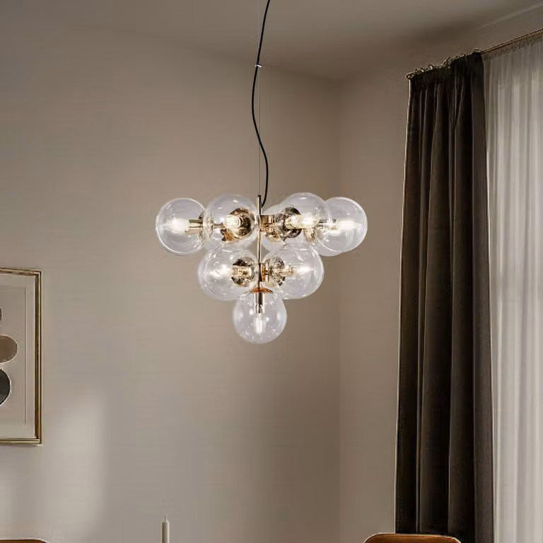 Lampada a sospensione in vetro Zumba Domiluce, dimmerabile, Ottone / Oro, Soggiorno / Sala da pranzo, Metallo, Moderno, Lampada a sospensione