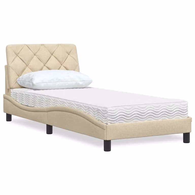 Letto con Materasso vidaXL in Tessuto Beige e Bianco per Adulti L/P: 90 x 200 cm