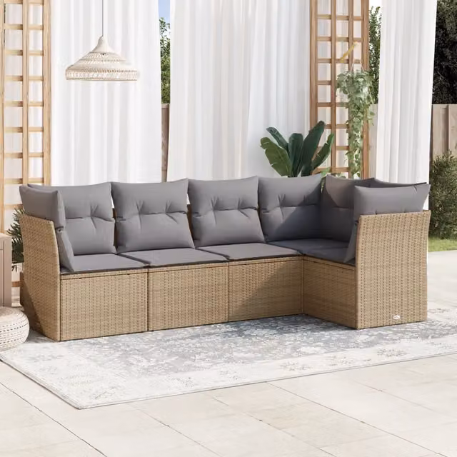 Set Divano da Giardino 5 pz con Cuscini-Sofa da Giardino-Divanetto da esterno Beige in Polyrattan 255080