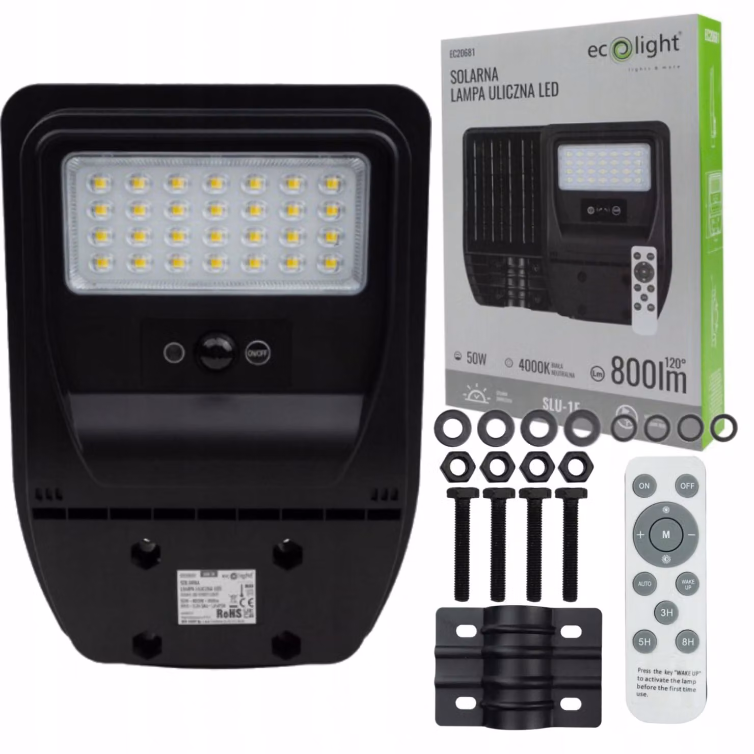 Lampione solare 50W 800lm 4000K ricaricabile 5Ah PILOT Ecolight EC20681