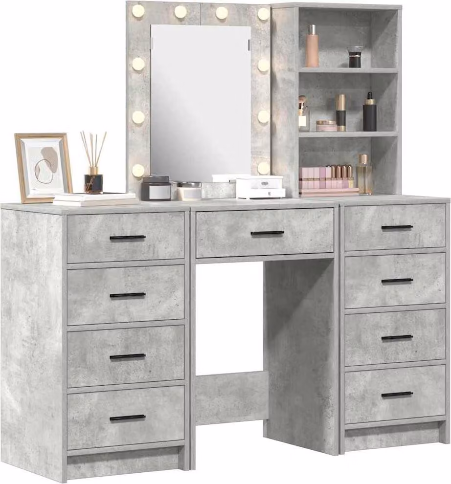 Tavolo da Trucco con cassetto 3 pcs Grigio Legno multistrato