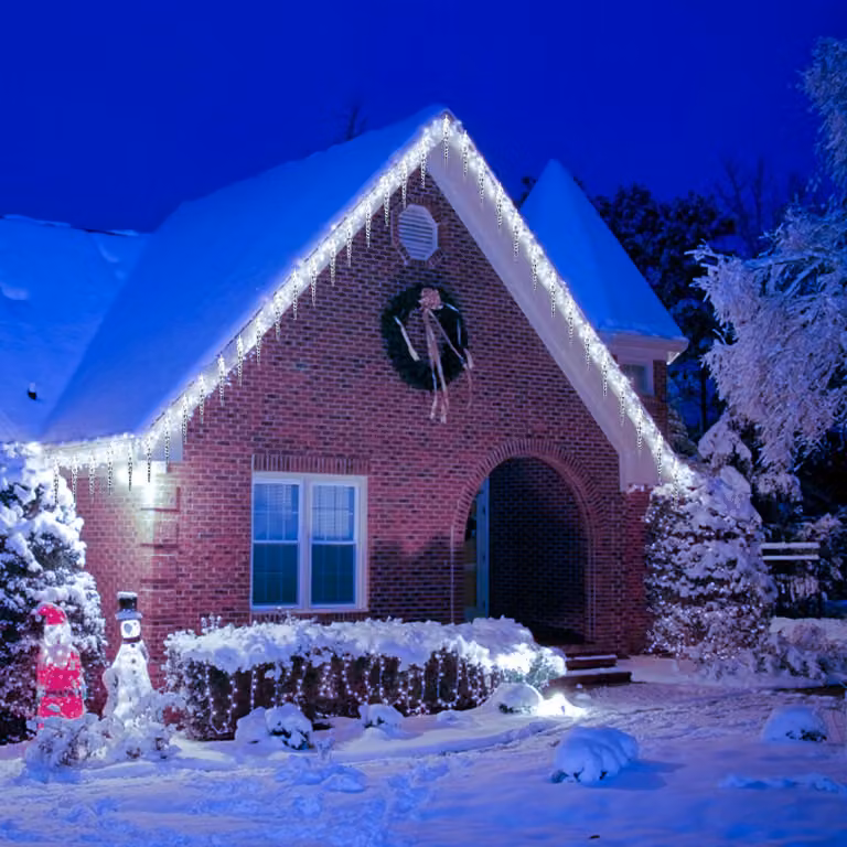 Ikodm, catena luminosa effetto pioggia di neve, 400 LED bianco freddo, 10 metri, tenda luminosa, 31 V, grado di protezione IP44, 8 modalità con memoria, ideale per Natale