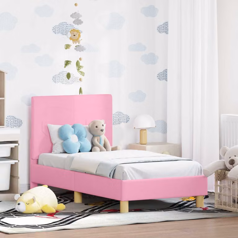 vidaXL Struttura letto per bambini moderna in legno con testata imbottita Rosa L: 140 cm, P: 70 cm, H: 79 cm