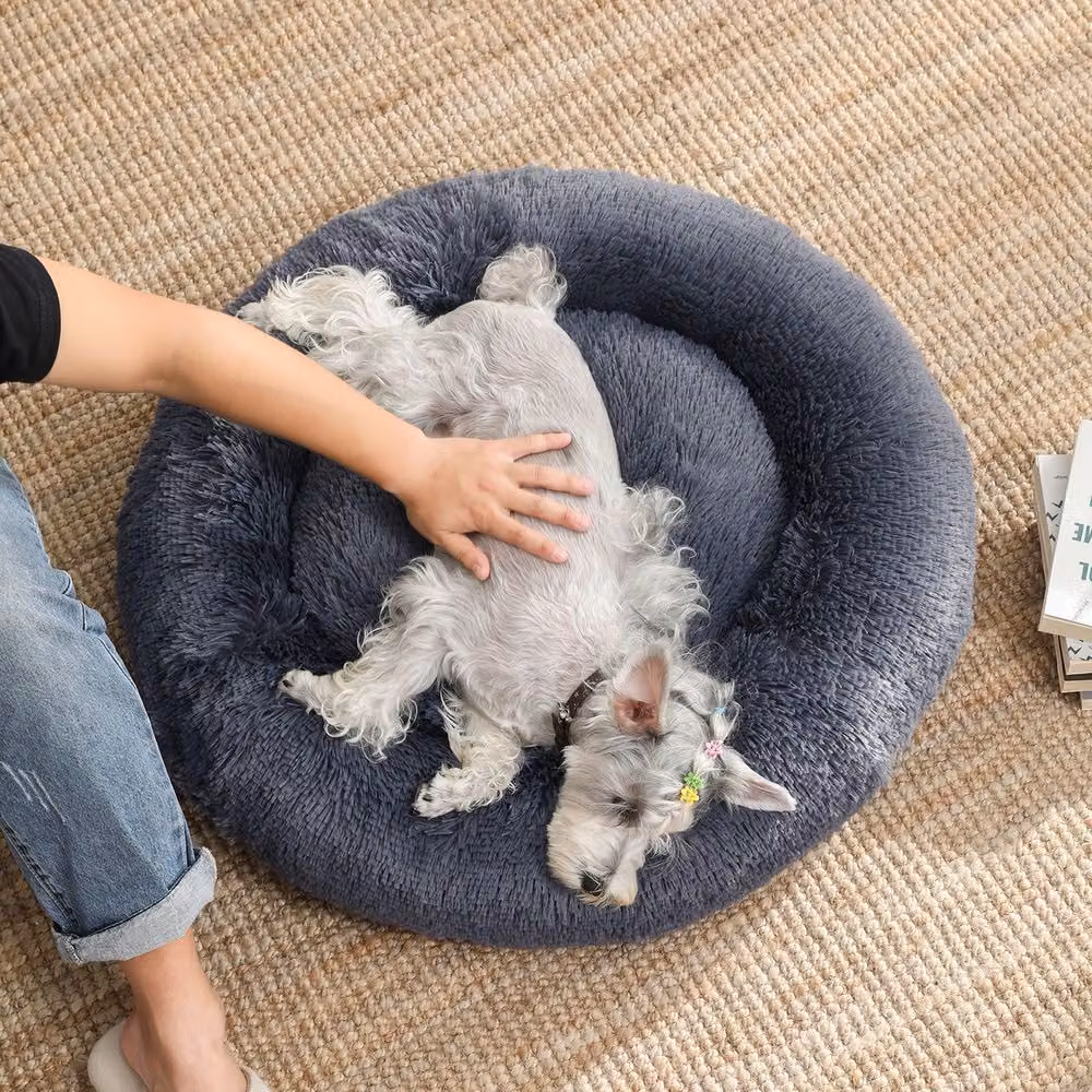 Cuccia per cani Rootz – cuccia imbottita morbida – cuccia a divano – cuccia rotonda – cuccia per animali domestici – cuccia per gatti – cuccia portatile per cani – cuccia per animali domestici – imbottitura in peluche/PP – grigio scuro