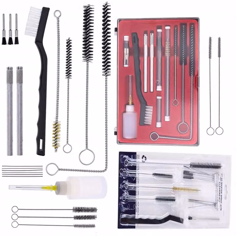 Rosfix Set di Spazzole per la Pulizia 24 in 1 + 17 in 1 – Pulizia della Pistola a Spruzzo Airless | Mini Spazzole, Aghi, Custodia, Spazzola Metallica