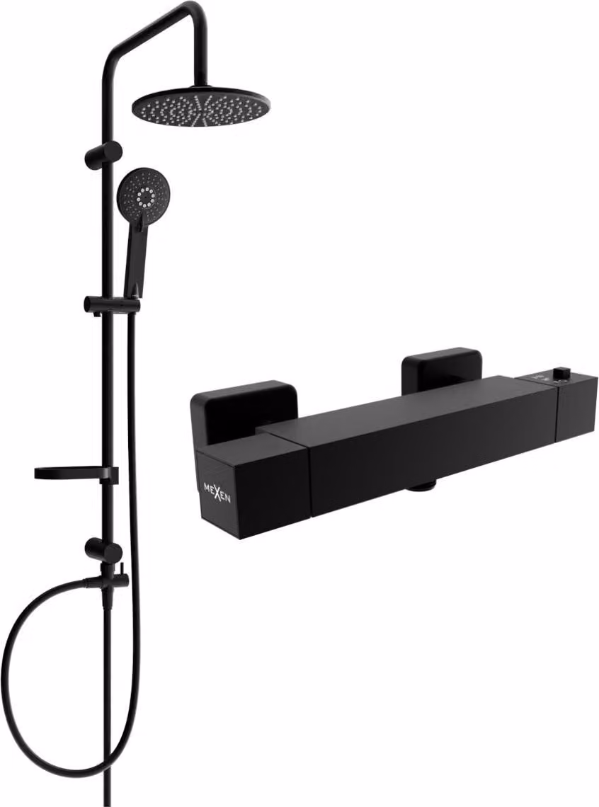 Mexen Carl set doccia esterno con soffione e miscelatore termostatico Cube, nero - 77200240-70