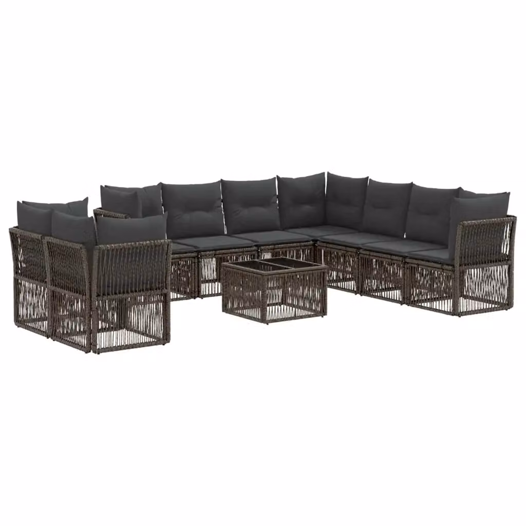 Set Divano da Giardino a L con Tavolino vidaXL, 10 Pezzi, Grigio con Cuscini e Struttura in Metallo e Polyrattan – 2