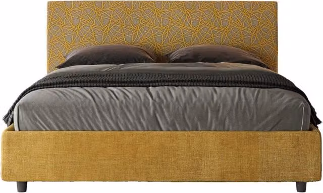 Letto Matrimoniale Moderno Giordanoshop con Contenitore e Rete a Alzata, Rivestimento in Tessuto Giallo, L: 175 cm x P: 202 cm x H: 106 cm