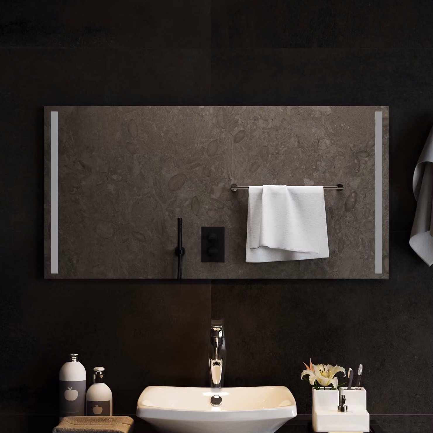 Specchio da bagno moderno vidaXL con illuminazione LED in vetro temperato, L 100 cm x H 50 cm