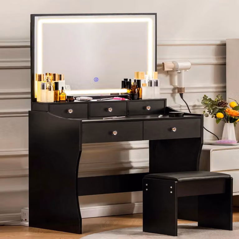 Tavolino da trucco - Specchiera da trucco - Tavolino per il trucco - Comodino - Tavolino per il trucco - Con 5 cassetti - Illuminazione LED regolabile