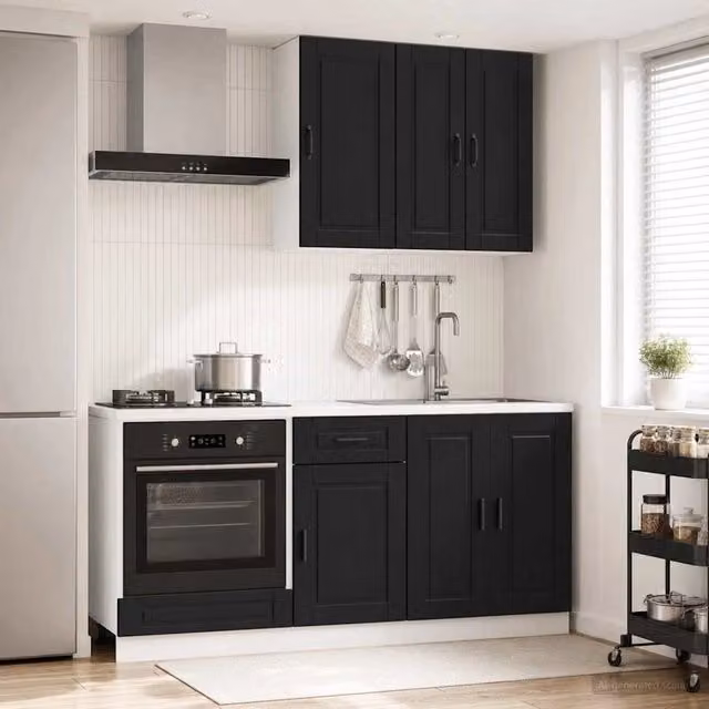 Unità Cucina PORTO 5 pz Nero Legno ingegnerizzato 3438276