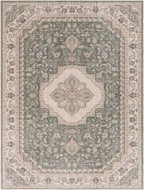 Tappeto Sami verde lavabile e antiscivolo in poliestere stile moderno e orientale L: 340 cm, P: 240 cm